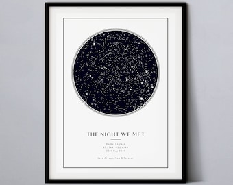 Impression de carte des étoiles personnalisée, cadeau d'anniversaire de notre rencontre, impression de ciel nocturne, affiche de carte des étoiles, cadeau de mariage, impression de constellation, personnalisé #001