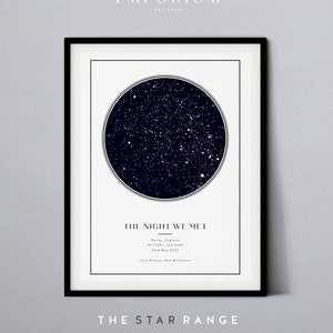 Impresión de mapa de estrellas personalizada, regalo de aniversario de la noche que conocimos, impresión de cielo nocturno, póster de mapa de estrellas, regalo de boda, impresión de constelación, regalo personalizado