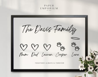 Love Heart Family Print, Fully Custom Print for Family, Mothers Day, Gift for Mum, Personalized Family Print, Wall Décor, Gift for Mum, #325