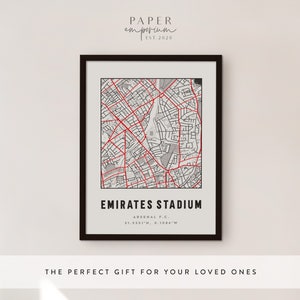 Stadium Location Print, Map Prints Any Team, Arsenal London Map, City Print, Club Map, Football Club Map Print, Gift for Dad, Emirates  #359