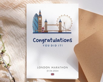 Tarjeta de felicitación del maratón de Londres - Lo hiciste, tarjeta de maratón bien hecha, tarjeta de finalización del maratón de Londres, tarjeta de felicitación, número de tarjeta