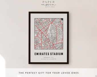 Stadium Location Print, Map Prints Any Team, Arsenal London Map, City Print, Club Map, Football Club Map Print, Gift for Dad, Emirates  #359