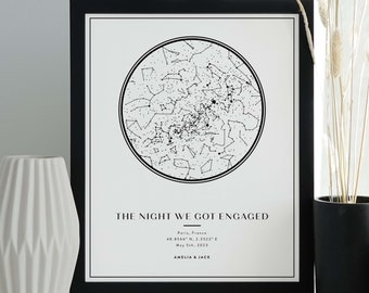 The Night We Got Engaged - Star Map Print, Special Date Anniversary Gift, White Star Night Sky Print, Star Map Poster, Wedding Gift, #168