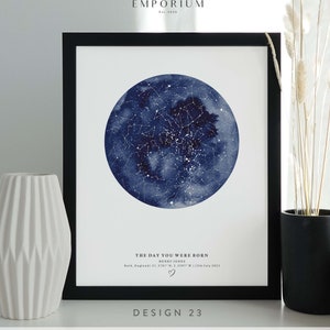 Impresión de mapa estelar personalizada, regalo de aniversario del día en que nos casamos, estrellas, luna, cielo nocturno, póster de mapa de estrellas, impresión de constelación de boda, regalo n.° 007
