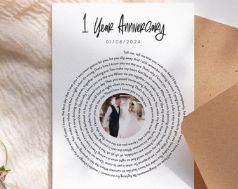 Tarjeta con letra de canción perfecta para bodas o aniversarios, tarjeta de cumpleaños, esposa o esposo, letra personalizada, canción personalizada, regalo, tarjeta de felicitación n.° 178