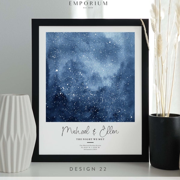 Personalised Star Map Print, Night We Met Anniversary Gift, Stars The Night Sky, Stars Above Map Poster, Wedding Constellation Gift #198