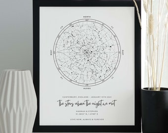 Custom Star Map Print, Night We Met, Anniversary, Stars The Night Sky, Stars Above Map Poster, Wedding Constellation Print Gift, Star #184
