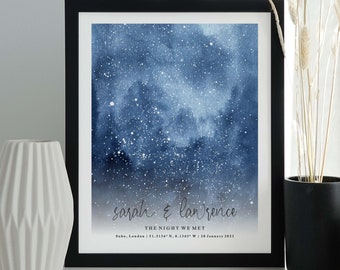 Personalised Star Map Print, Night We Met Anniversary Gift, Stars The Night Sky, Stars Above Map Poster, Wedding Constellation Gift #192