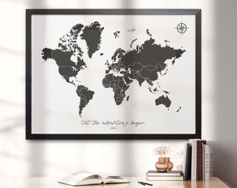 Custom World Map Wall Decor - Custom Wordng and Colour - Map Prints, Anniversary Gift Map Prints. Location Pin Map Prints, Map of World #389