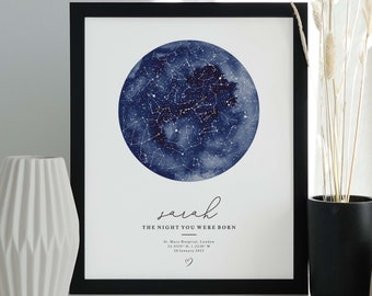 Custom Star Map Print, Night You Were Born, New Baby Gift, Stars The Night Sky, Stars Above Map Poster, Wedding Constellation Print Gift