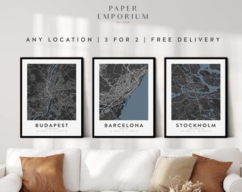 Personalised City Map Poster - 3 for 2, Custom Map Print, Any Location Coordinates Print, Map Wall Art, Location Gift