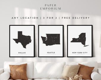 Custom State and City Prints Any Location, 3 for 2 Offer, - City Location Print, State Map, Map Print, Map Print, Map Poster, State Map #082