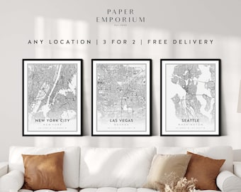 Paper Emporium Original Map Prints - 3 for 2, Custom City Map Poster, Any Location Wall Art, Coordinates Print, Custom Location