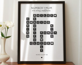 Scrabble Family Wall Print - Impresión totalmente personalizada para la familia, mamá, regalo para mamá, impresión familiar personalizada, mamá especial, Día de las Madres #412