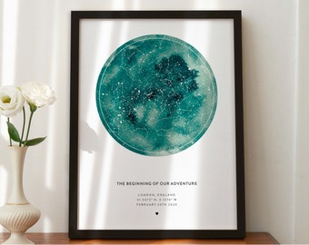 Star Map Print With Frame, Night We Met Wedding Gift, Framed, Night Sky Print, Star Map, Gift, Constellation Print, Personalised Gift #340