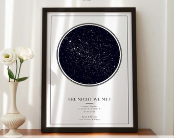 Impresión de mapa de estrellas enmarcada, regalo de aniversario de la noche que conocimos, con marco, impresión de cielo nocturno, mapa de estrellas, impresión de constelación, regalo personalizado #347