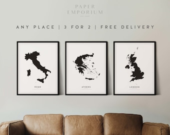 Set de impresión de mapas personalizados: arte mural personalizado de ciudad o país, póster de mapa de cualquier ubicación, oferta 3x2, regalo de inauguración