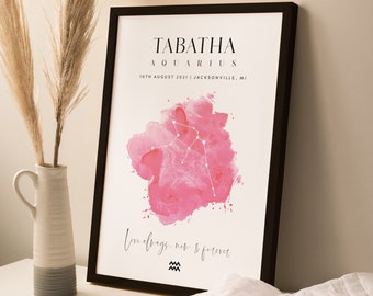 Custom Zodiac Star Sign Print: Aquarius Gift, Astrology Decor
