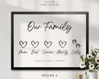 Love Heart Family Print, Fully Custom Print for Family, Mothers Day, Gift for Mum, Personalized Family Print, Wall Décor, Gift for Mum, #221