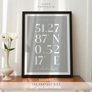 Framed Personalised Wedding Location Prints, Any Location, Coordinates Print, Latitude, Custom Gift, Personalised Gift for Couple #090