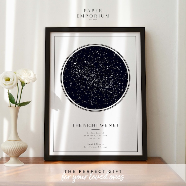 Framed Star Map Print, Night We Met Anniversary Gift, With Frame, Night Sky Print, Star Map, Constellation Print, Personalised Gift #347