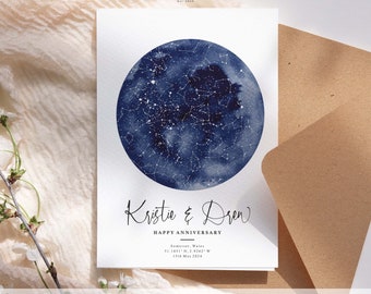 Biglietto di auguri con mappa stellare - Biglietto personalizzato per il primo anniversario, Primo anno personalizzato, Biglietto di anniversario con mappa stellare, Biglietti, Moglie Marito Coppia #187