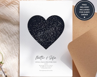 Anniversary Greeting Card with Personalised Star Map, Custom Night Sky Card for Couples