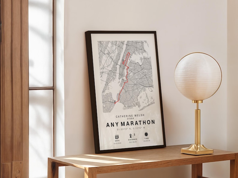 Personalised Marathon Completion Map: Runner Gift, New York or Any Race image 2