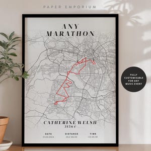 Personalised Marathon Completion Map: Custom Runner Gift for Manchester or Any Event