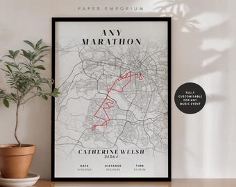 Personalised Marathon Completion Map: Custom Runner Gift for Manchester or Any Event