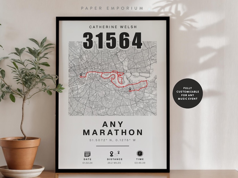 Personalised Marathon Completion Map: Runner Gift, New York or Any Race image 9