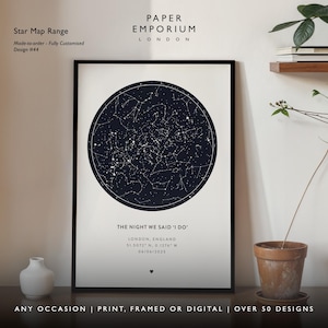 Ingelijste print sterrenkaart, Night We Said I Do - jubileumcadeau, met lijst, print nachtelijke hemel, sterrenkaart, sterrenbeeld print, gepersonaliseerd #121