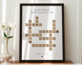 Scrabble Family Wall Print - Impresión totalmente personalizada para la familia, mamá, regalo para mamá, impresión familiar personalizada, mamá especial, Día de las Madres #413