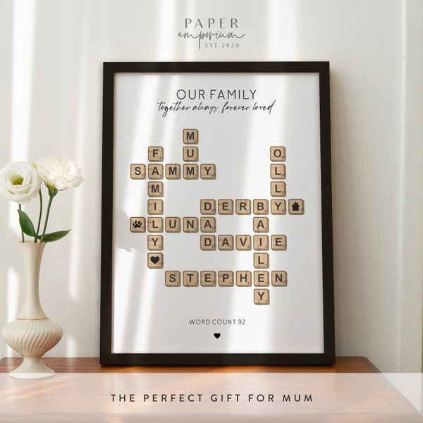 Scrabble Family Wall Print - Fully Custom Print for Family, Mummy, Gift for Mum, Personalized Family Print, Special Mum, Mothers Day #413