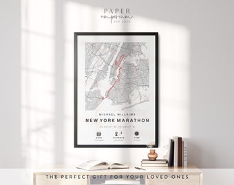 Cualquier mapa de finalización de maratón o carrera: regalo perfecto para corredores, maratón de Nueva York, datos de finalización personalizados, regalo conmemorativo de 10k 5k #