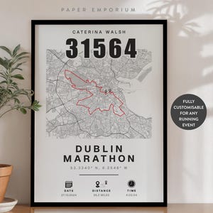 ダブリンまたはあらゆるマラソンやランニングの完走マップ - ランナーに最適なギフト、パーソナライズされた完走データ、マラソン記念、10k 5k #323