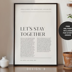 Love Song Lyric Print, Custom Wedding Gift, Anniversary Wedding Day Gift, For Wife, For Husband, Personalised, Any Song, Framed Options #149