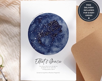 Personalised Couple Anniversary Card, Custom Night Sky Star Map Greeting Card, Romantic Keepsake