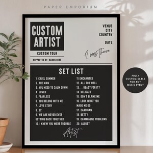 Lista de canciones personalizada: cualquier banda o artista, regalo para un amigo, concierto o evento memorable, totalmente personalizado a pedido, regalo con impresión personalizada n.° 398