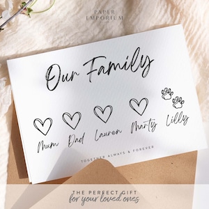 Cartão de família Love Heart - Cartão totalmente personalizado para família, aniversário, cartão para mãe, cartão de família personalizado, cartão de felicitações, presente para mãe, #170