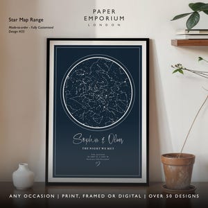 Impresión de mapa estelar con marco, regalo de bodas de la noche en que nos conocimos, enmarcado, impresión de cielo nocturno, mapa estelar, regalo, impresión de constelación, regalo personalizado n.° 045