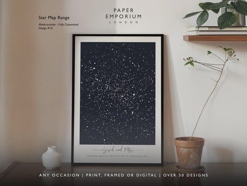 Gepersonaliseerde print nachtelijke hemel, aangepaste sterrenkaart poster, Night We Met verjaardagscadeau, huwelijkscadeau, sterrenbeeld print, locatiecadeau afbeelding 12