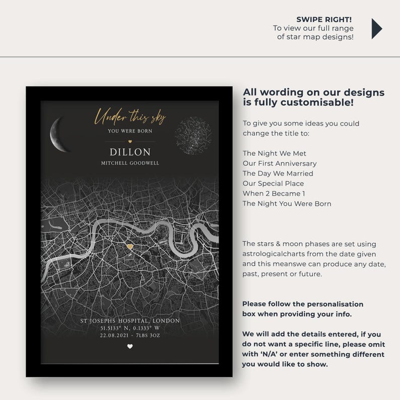 Personalised Star Map & Location Map | Birthday Gift | Birth Star Map ...