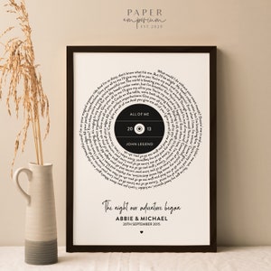 Song Lyric Print, Wedding Gift, Anniversary Gift, Fathers Day Print, For Daddy, Custom Lyric Print, Personalised Song, Gift, Framed #345