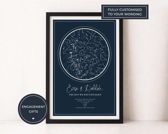 The Day We Got Engaged Star Map, Personalised Night Sky Print, Romantic Engagement Gift Idea