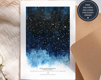 Our Anniversary Greeting Card, Personalised Star Map Card, Custom Date Night Sky Keepsake