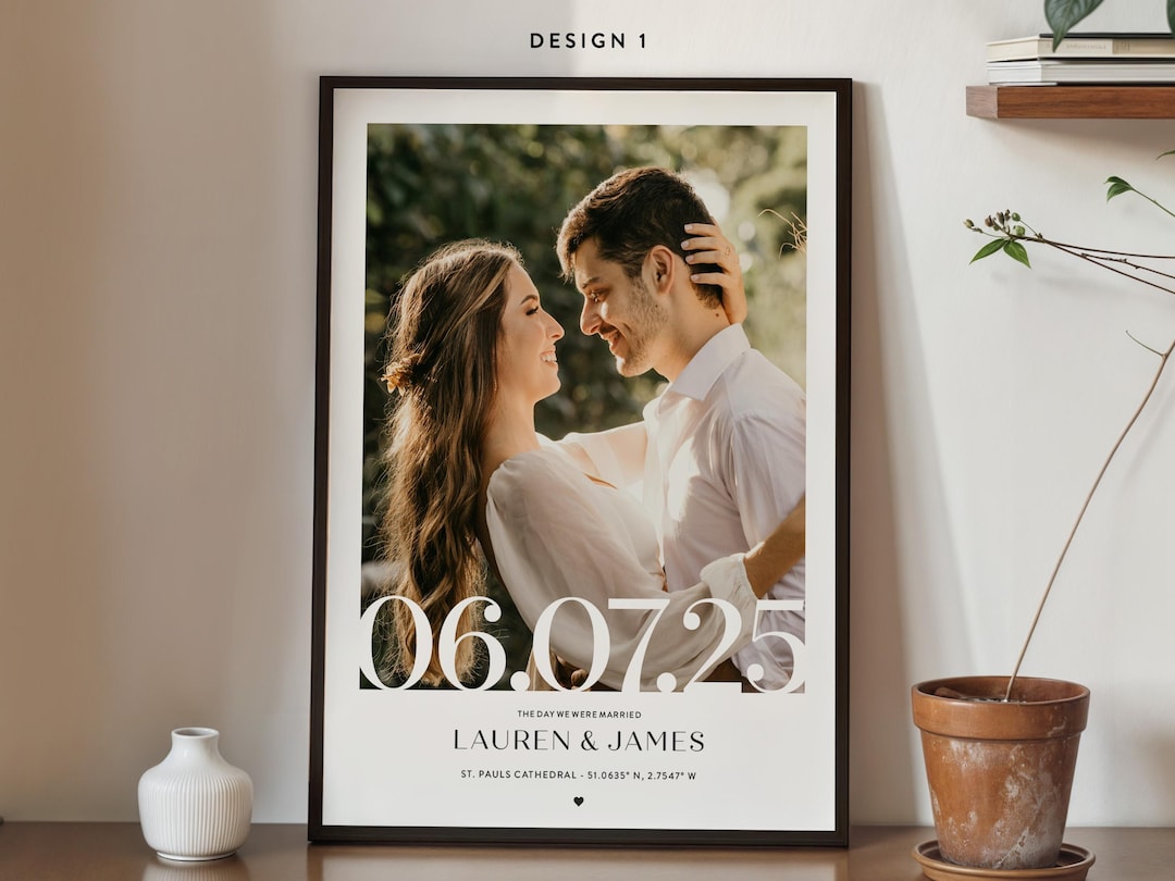 Personalised Wedding Photo Print, Custom Couple Wall Art, Names & Date ...