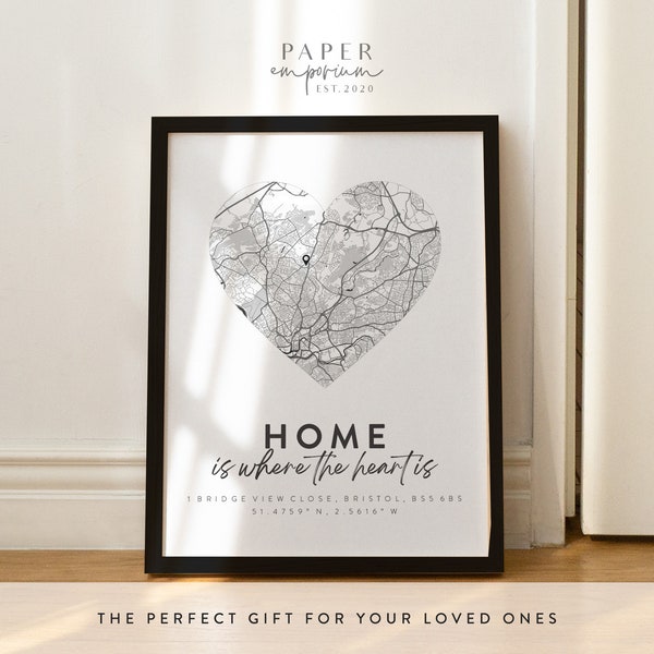 Custom Home is Where The Heart Is - Personalised Gift Map Print - The Heart is - Wife Anniversary Gift, Print for Her, Custom Décor #145