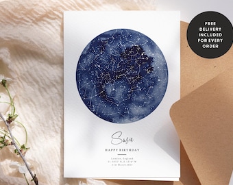 Star Map Card - Custom Occasion Birthday, Anniversary Card, Star Map Paper Anniversary Card, Cards for Wife, Husband, Special Mum #184