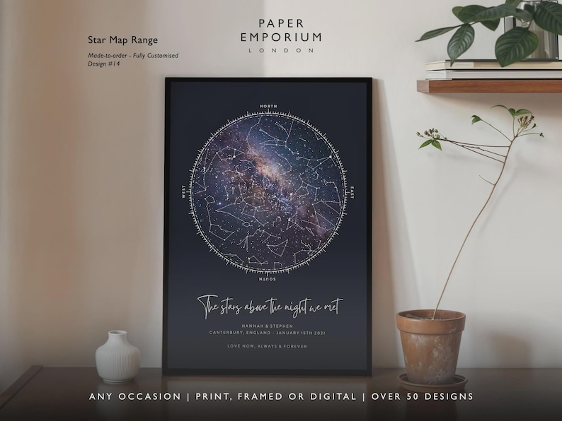 Gepersonaliseerde print nachtelijke hemel, aangepaste sterrenkaart poster, Night We Met verjaardagscadeau, huwelijkscadeau, sterrenbeeld print, locatiecadeau afbeelding 16